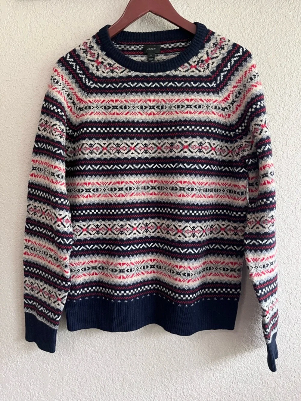 J.Crew 100% Lambswool Fair Isle Nordic Crewneck Sweater - Medium